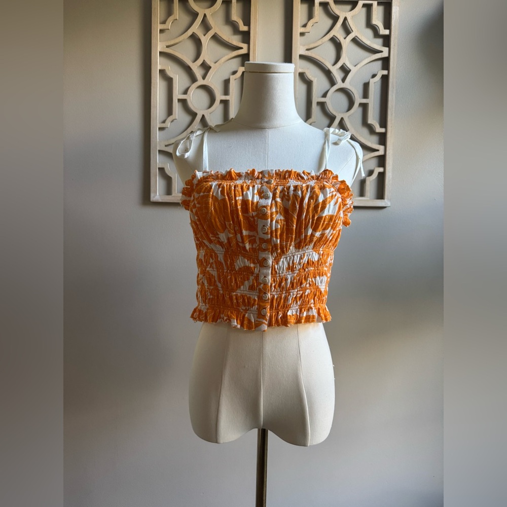 Urban Outfitters Orange and White Smocked Crop Top